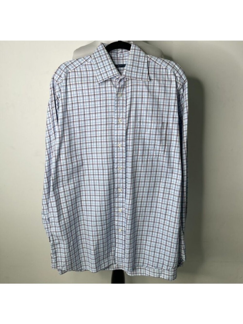 BURBERRY London Men’s Plaid Dress Shirt Blue Check FRENCH CUFF Size 16 1/2